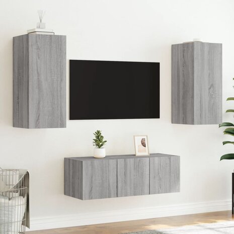 4-delige Tv-wandmeubelset met LED bewerkt hout grijs sonoma 5