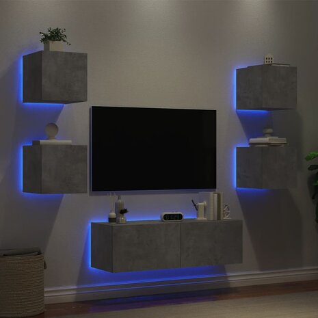 5-delige tv-wandmeubelset met LED-verlichting betongrijs 4