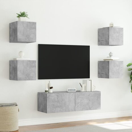 5-delige tv-wandmeubelset met LED-verlichting betongrijs 5