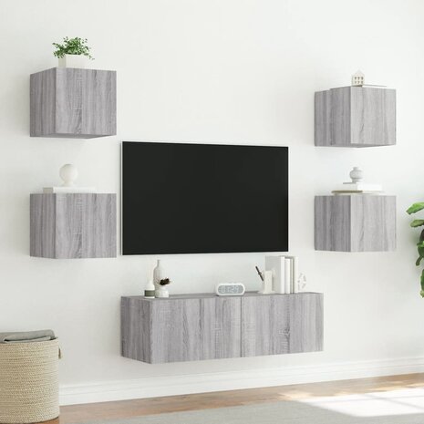 5-delige tv-wandmeubelset met LED-verlichting grijs sonoma 5