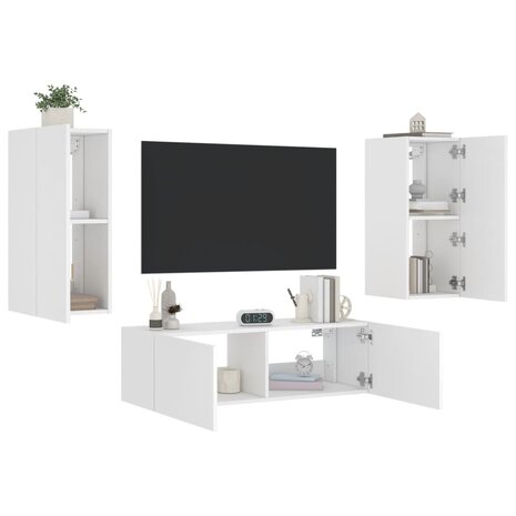 3-delige tv-wandmeubelset met LED-verlichting wit 1