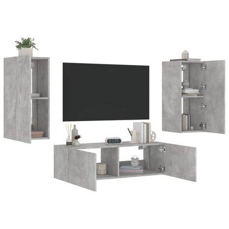 3-delige tv-wandmeubelset met LED-verlichting betongrijs 1