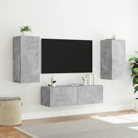 3-delige tv-wandmeubelset met LED-verlichting betongrijs 5