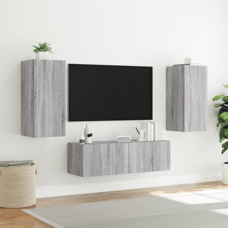 3-delige tv-wandmeubelset met LED-verlichting grijs sonoma 5