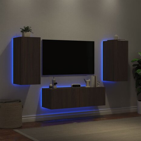 3-delige tv-wandmeubelset met LED-verlichting bruin eikenkleur 4