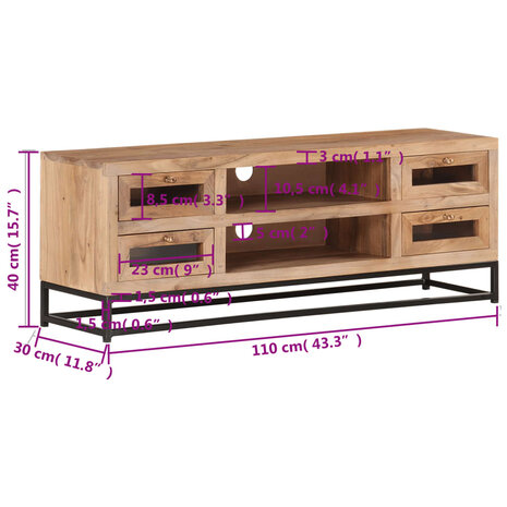 Tv-meubel 110x30x40 cm massief acaciahout 7