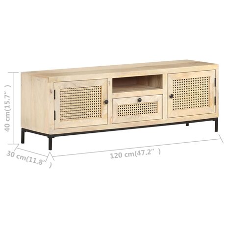 Tv-meubel 120x30x40 cm massief mangohout en natuurlijk riet 7