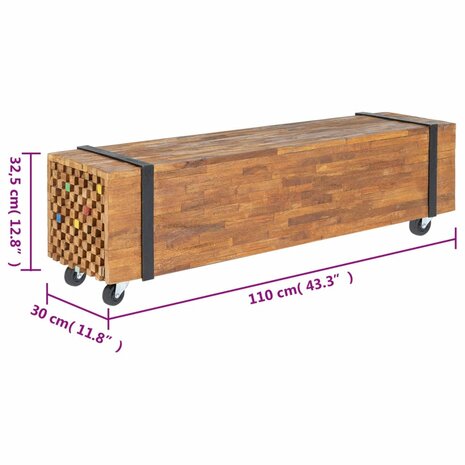 Tv-meubel 110x30x32,5 cm massief teakhout 8