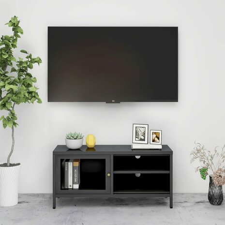 Tv-meubel 90x30x44 cm staal en glas antracietkleurig 1