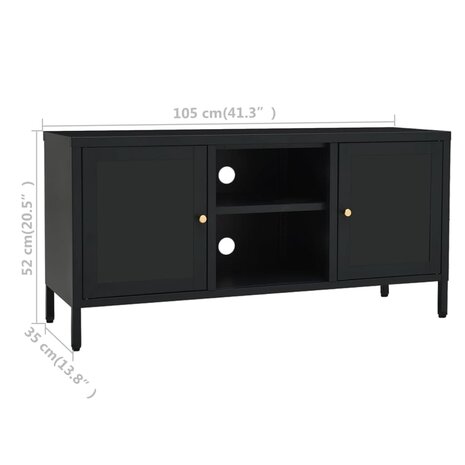 Tv-meubel 105x35x52 cm staal en glas zwart 10