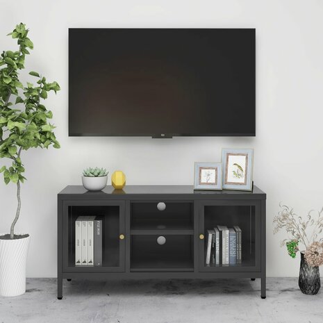 Tv-meubel 105x35x52 cm staal en glas antracietkleurig 1