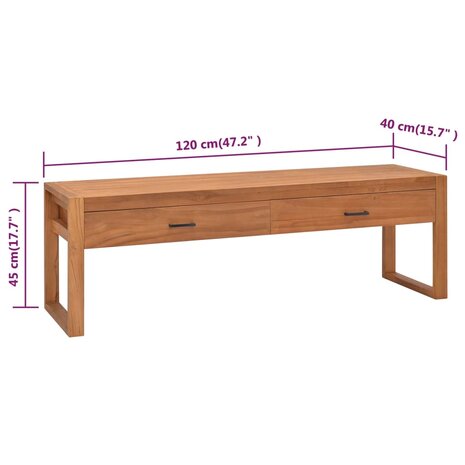 Tv-meubel 120x40x45 cm massief teakhout 9