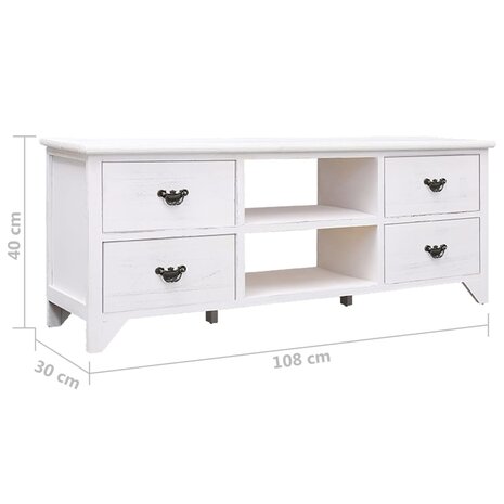 Tv-meubel 108x30x40 cm massief paulowniahout antiekwit 7