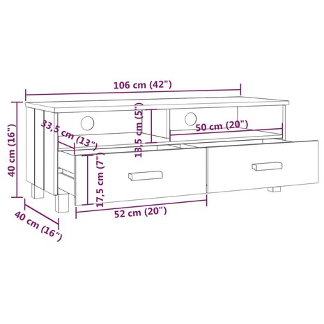 Tv-meubel HAMAR 106x40x40 cm massief grenenhout wit 8