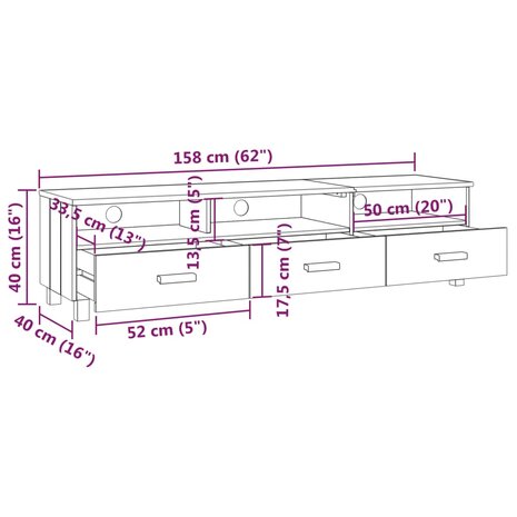 Tv-meubel HAMAR 158x40x40 cm massief grenenhout lichtgrijs 8