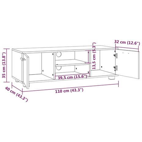 Tv-meubel 110x40x35 cm bewerkt hout gerookt eikenkleurig 8