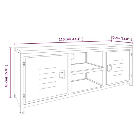 Tv-meubel 110x30x40 cm ijzer en massief vurenhout wit 7