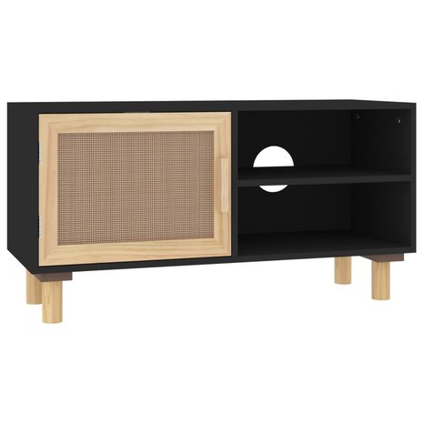 Tv-meubel 80x30x40 cm massief grenenhout en rattan zwart 2