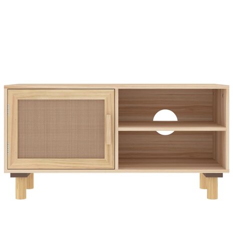 Tv-meubel 80x30x40 cm massief grenenhout en rattan bruin 4