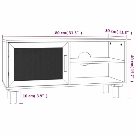 Tv-meubel 80x30x40 cm massief grenenhout en rattan bruin 8