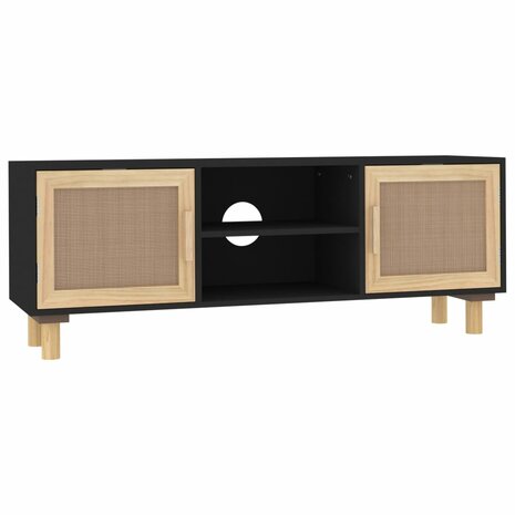 Tv-meubel 105x30x40 cm massief grenenhout en rattan zwart 2