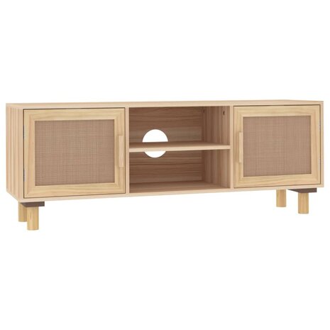 Tv-meubel 105x30x40 cm massief grenenhout en rattan bruin 2