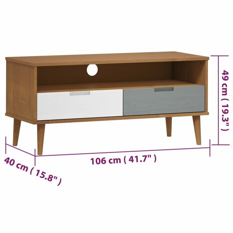 Tv-meubel MOLDE 106x40x49 cm massief grenenhout bruin 8