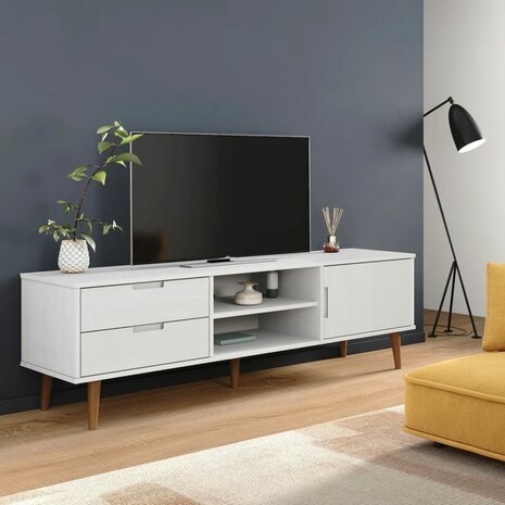 Tv-meubel MOLDE 158x40x49 cm massief grenenhout wit 1