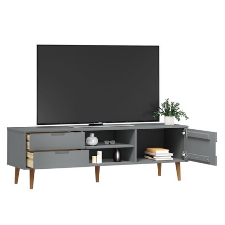 Tv-meubel MOLDE 158x40x49 cm massief grenenhout grijs 3