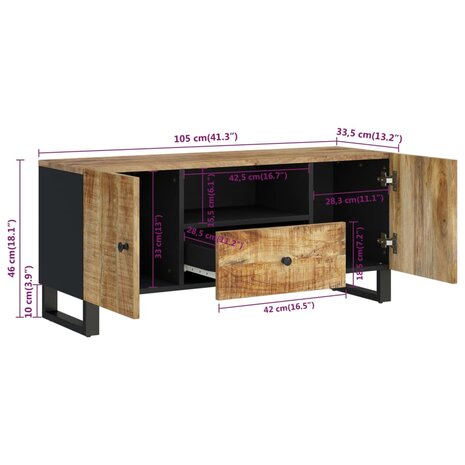 Tv-meubel 105x33,5x46 cm massief mangohout en bewerkt hout 9