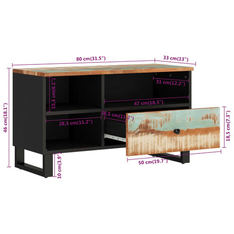 Tv-meubel 80x33x46 cm massief hergebruikt hout en bewerkt hout 11