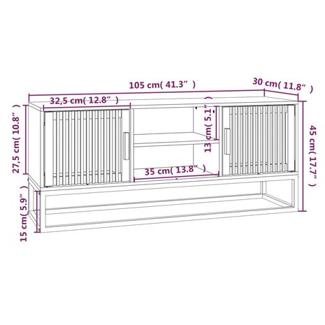 Tv-meubel 105x30x45 cm bewerkt hout en ijzer zwart 6