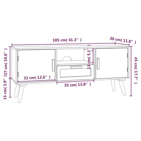 Tv-meubel met deuren 105x30x45 cm bewerkt hout 7