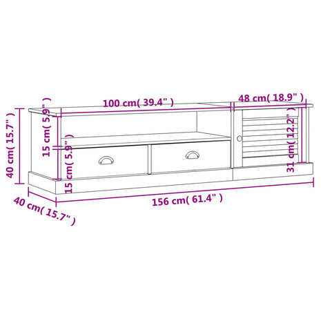 Tv-meubel VIGO 156x40x40 cm massief grenenhout 9