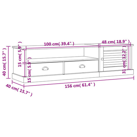 Tv-meubel VIGO 156x40x40 cm massief grenenhout wit 9