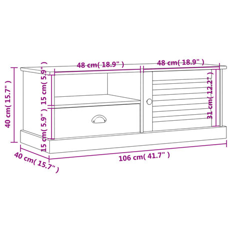 Tv-meubel VIGO 106x40x40 cm massief grenenhout 9