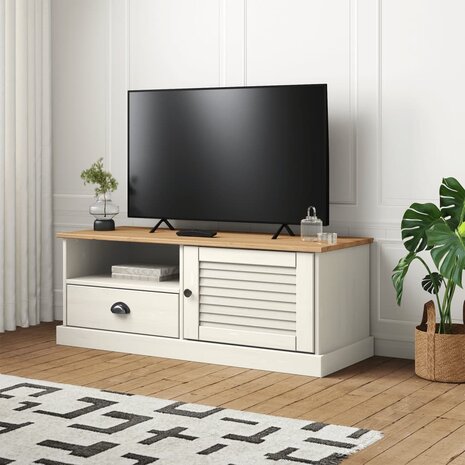 Tv-meubel VIGO 106x40x40 cm massief grenenhout wit 1