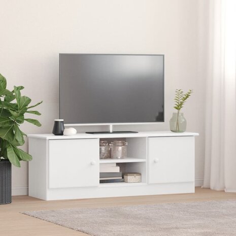 TV-meubel ALTA 112x35x41 cm massief grenenhout wit 1