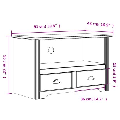 Tv-meubel met 2 lades BODO 91x43x56 cm massief grenenhout bruin 8