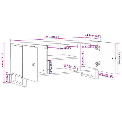 Tv-meubel 105x33,5x46 cm massief mangohout bruin en zwart 11