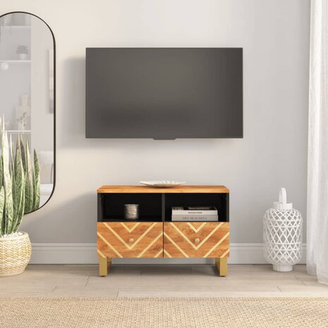 Tv-meubel 70x33,5x46 cm massief mangohout bruin en zwart 1