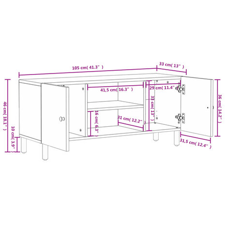 Tv-meubel 105x33x46 cm massief mangohout zwart 10