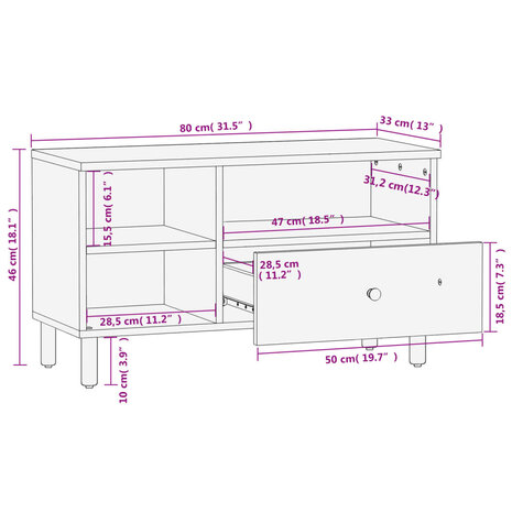 Tv-meubel 80x33x46 cm massief mangohout zwart 11