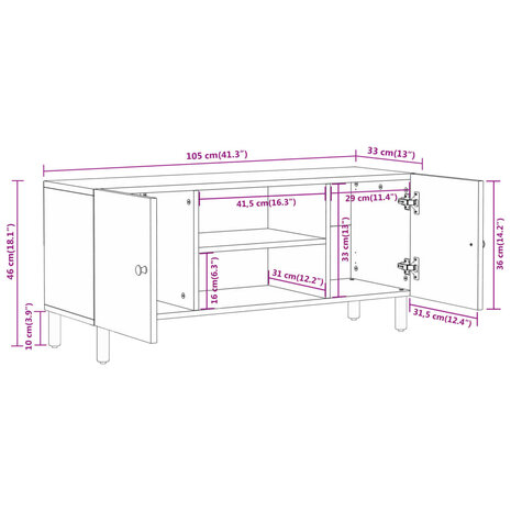 Tv-meubel 105x33x46cm massief mangohout 10