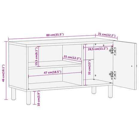 Tv-meubel 80x31x46 cm massief mangohout 11