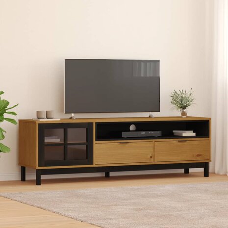 TV-meubel met glazen deur FLAM 158x40x50 cm massief grenenhout 1