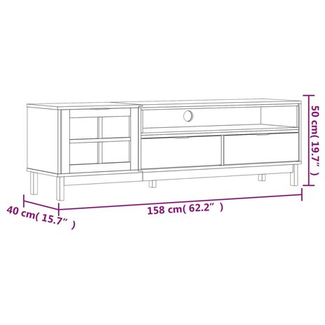 TV-meubel met glazen deur FLAM 158x40x50 cm massief grenenhout 10