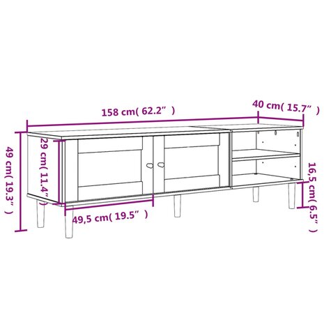 Tv-meubel SENJA 158x40x49 cm rattan-look grenenhout bruin 10