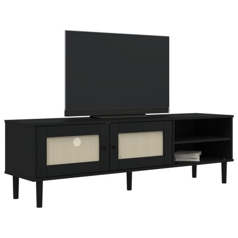 Tv-meubel SENJA 158x40x49 cm rattan-look massief grenen zwart 3