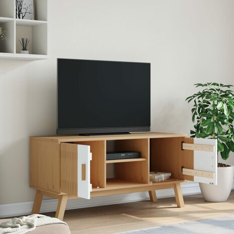 Tv-meubel OLDEN 114x43x57 cm massief grenenhout wit en bruin 4